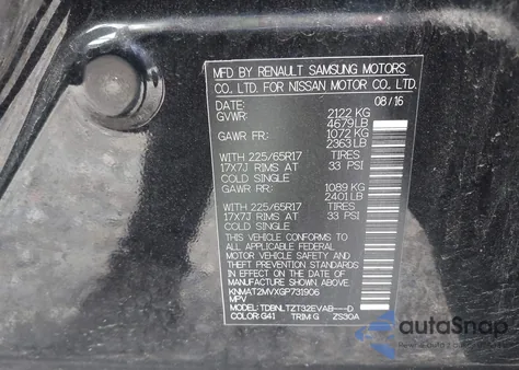 2016 Nissan Rogue Sv from USA, damaged, VIN KNMAT2MVXGP731906